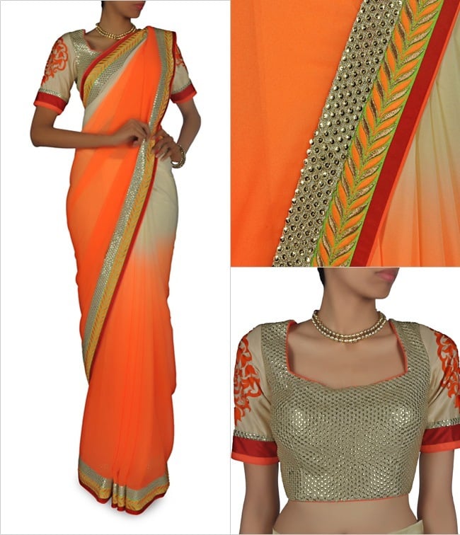 Shaded Mango Cream Designer Sari 