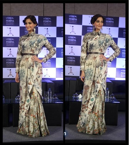 Sonam Kapoor in Anamika Khanna Printed Saree.