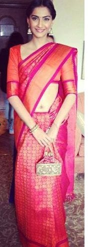 Sonam Kapoor in Pink Pattu Saree