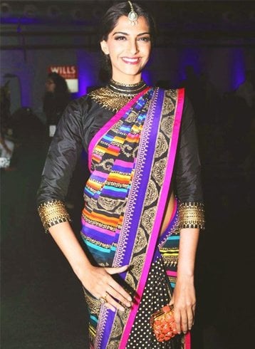 Sonam Kapoor in Pink and Black Manish Arora Saree