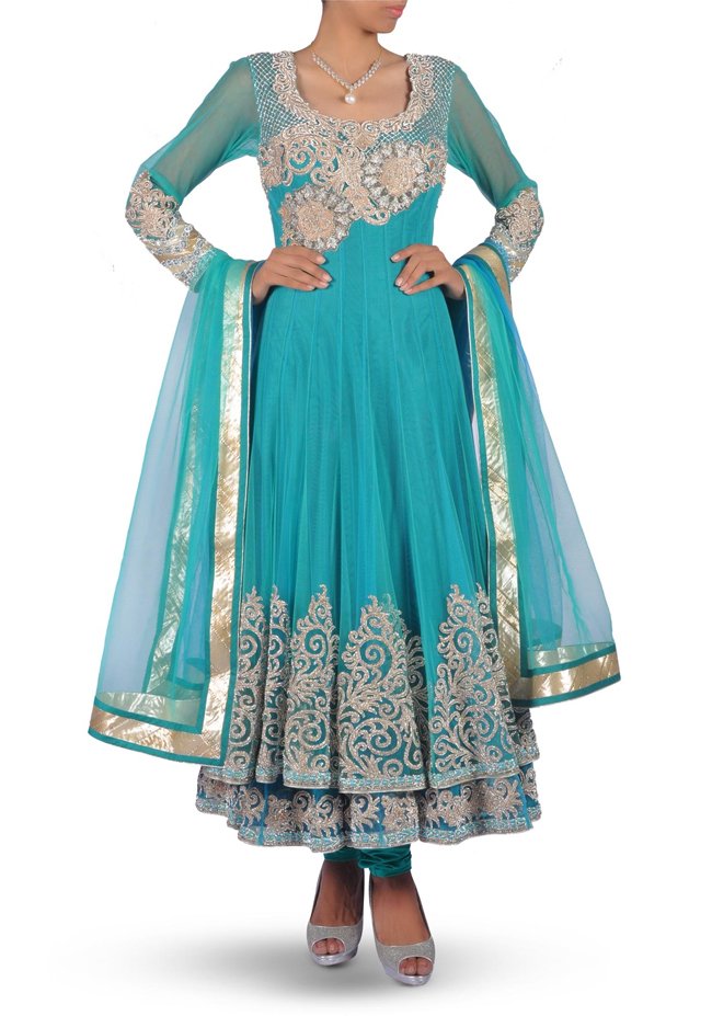 Viridian Green Embroidered Anarkali Suit