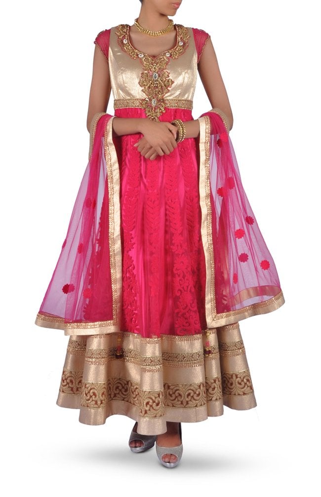 Raspberry Pink Embroidered Anarkali Suit