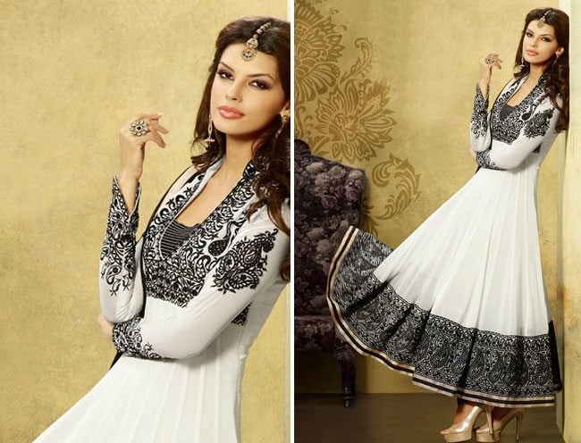 Captivating Black White Long Anarkali Suit