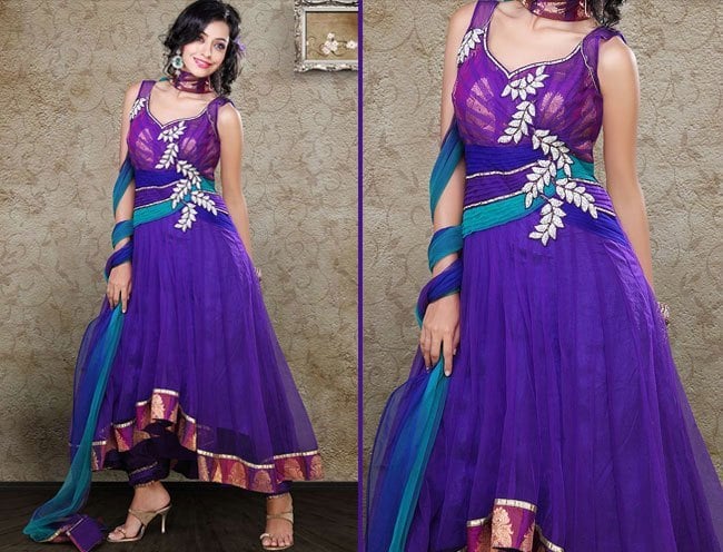 Classy Purple Net Anarkali Suit