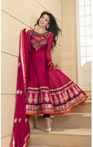 Ethnic deep pink color semi stitched anarkali suit