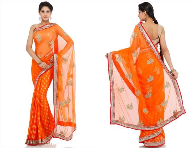 Orange Net Saree