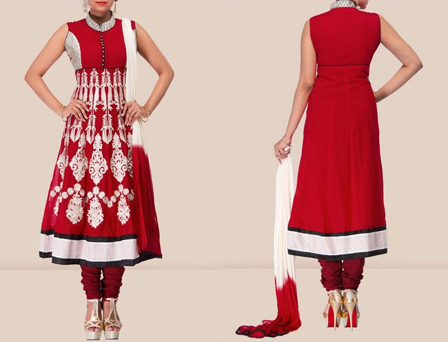 Vibrant Red Chanderi Anarkali Suit