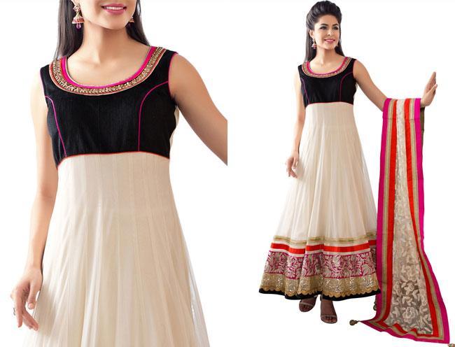 cream anarkali suit