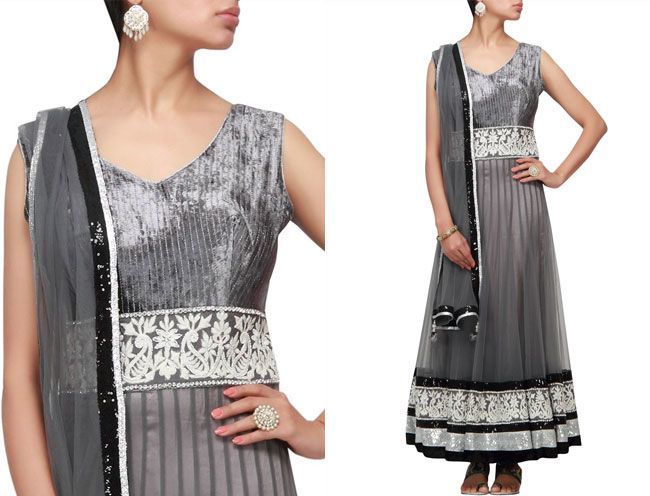 grey anarkali suits