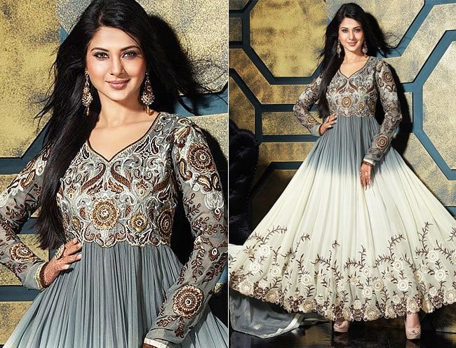 grey zar -work anarkali suit