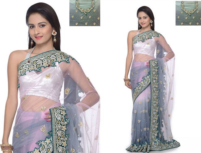 net grey sarees with black borders