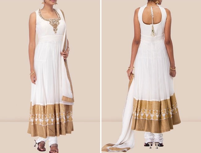 off white chiffon anarkali suit