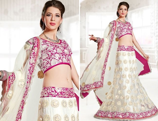 off white net lehenga choli