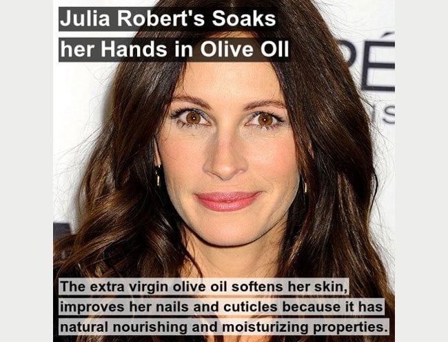 julia roberts uses olive oil to soften her skin improve her nails