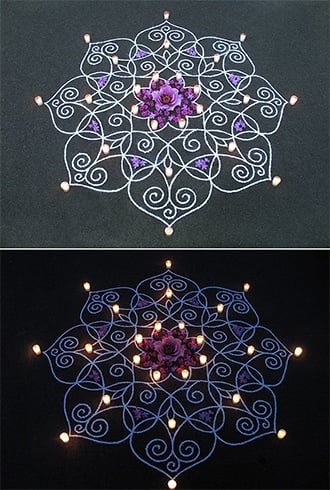 Beautiful and Simple Rangoli with Diyas Simple diyas