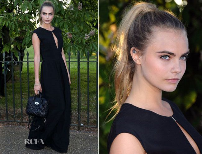 Cara Delevingnes high rise ponytail