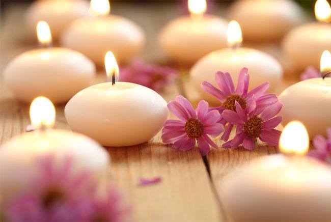 Close up of candles and flowers