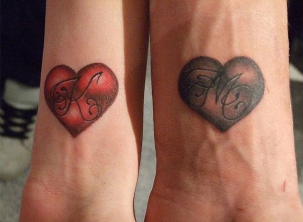 Colored Hearts With Initials Tattoo