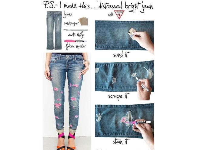 Distressed bright denims