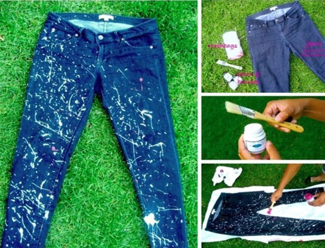 Pollock inspired drip painted jeans