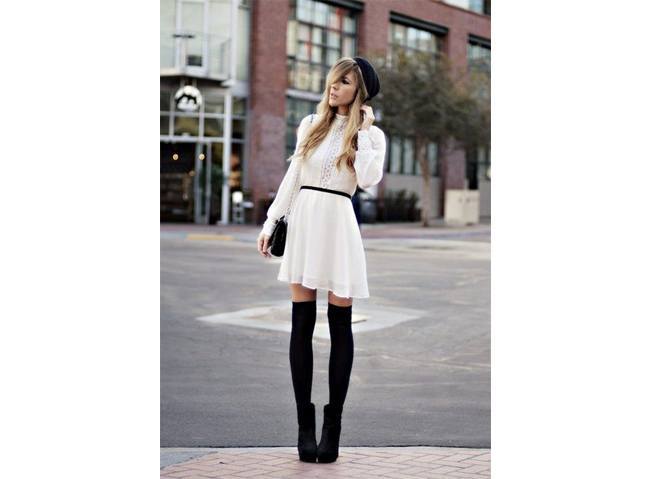 Dress with leg warmers and ankle boots