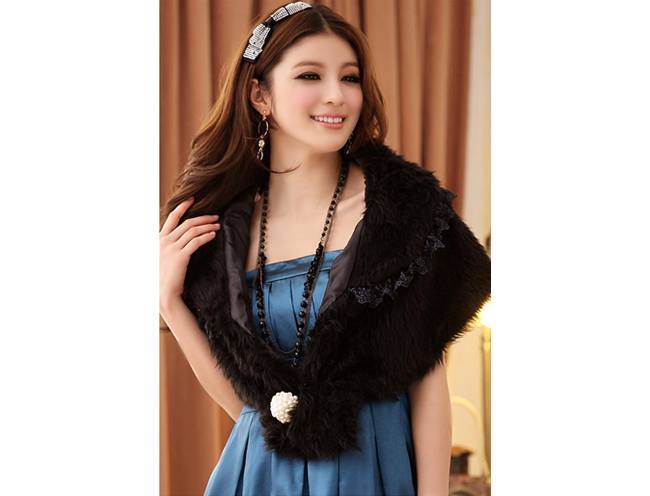 Lace Trim Faux Fur Beaded Stole