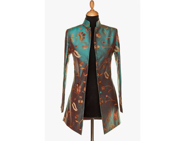 Long Nehru Jacket in Aqua Teal