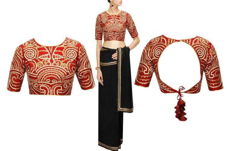 Maroon Gota Embroidered Blouse Design Maroon Gota Embroidered Blouse Design
