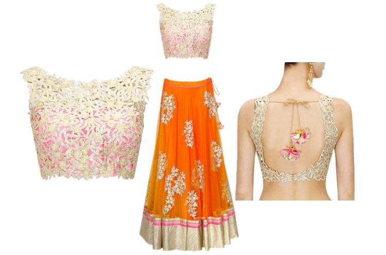 Pink Embroidered cutwork Back & Front Blouse Design