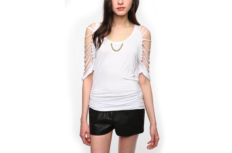 Sparkle and Fade Shredded Sleeve Tunic shirt