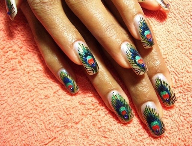 peacock feather nail art designs