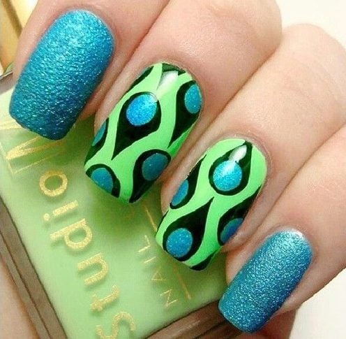 peacock feather nail design