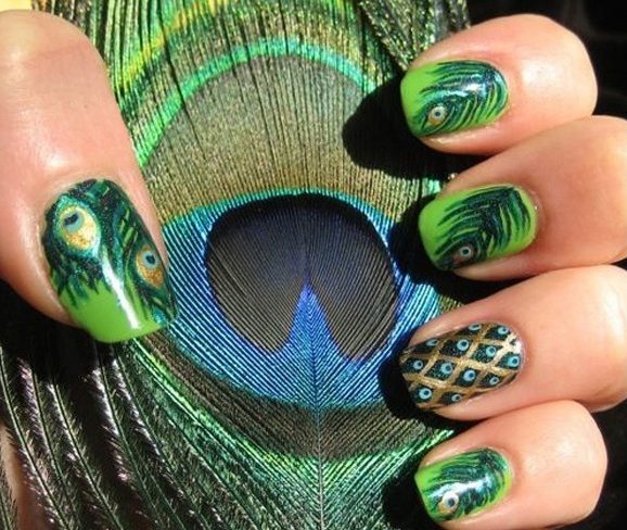 Peacock Feather Nail Design