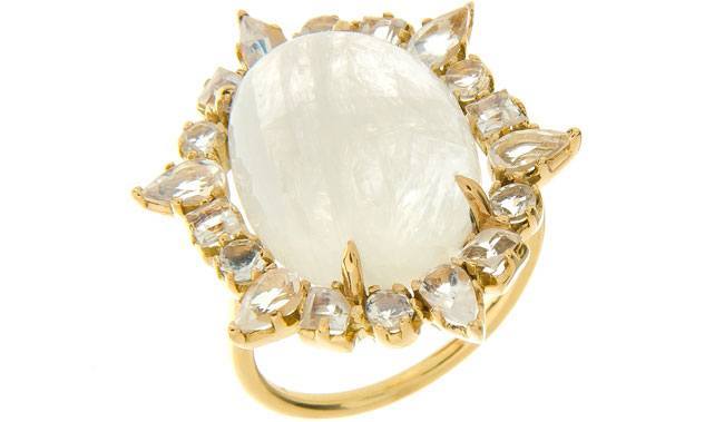 Gold Ruffled Cocktail Ring Moonstone