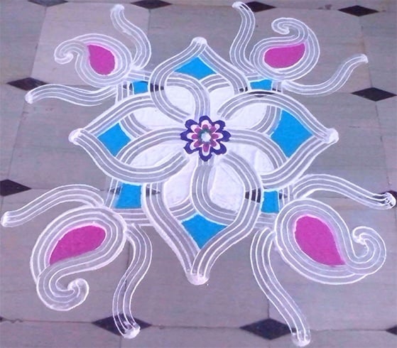 Pongal rangoli with lines