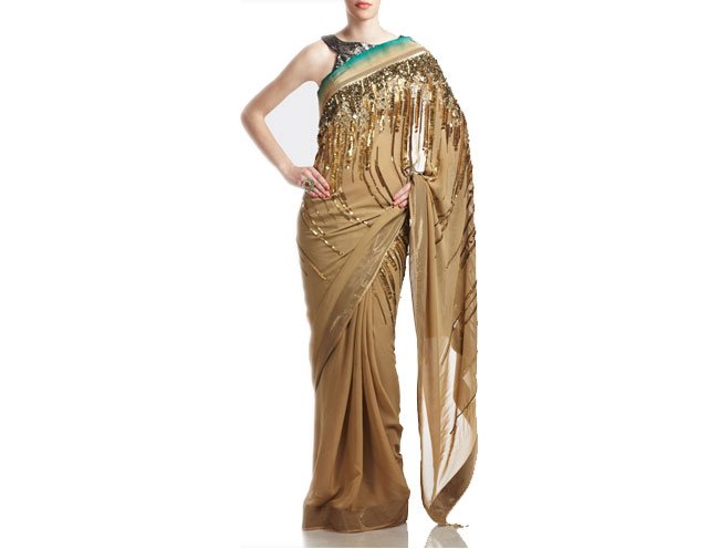 Hand Embroidered Solid Dyed Georgette Saree 
