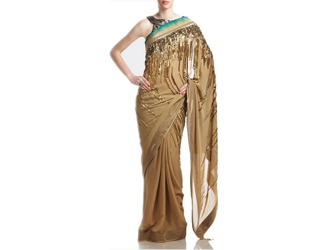 Hand Embroidered Solid Dyed Georgette Saree