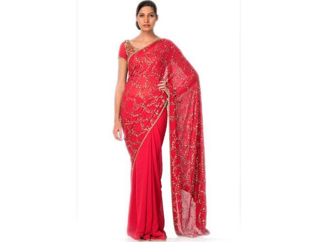 Red Cloud Sprinkle Saree by Nakul Sen