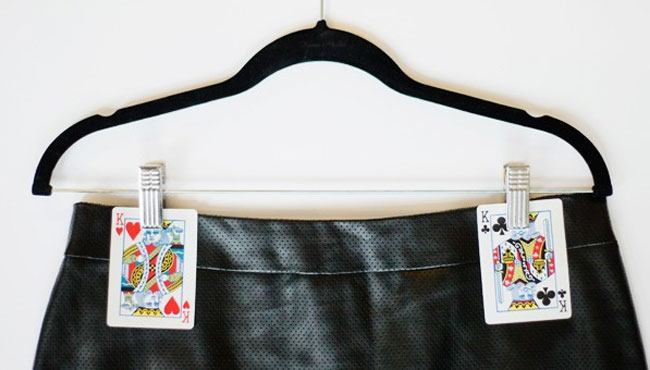 Use cards to hang skirts