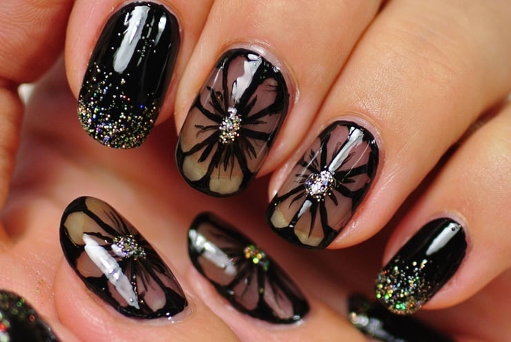 Butterflies and Flowers nail art