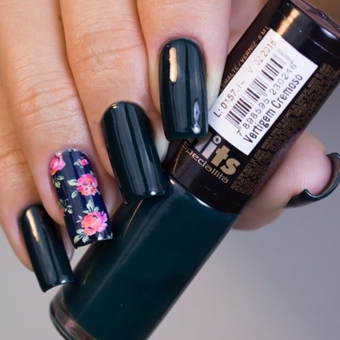 black lacquered nail art