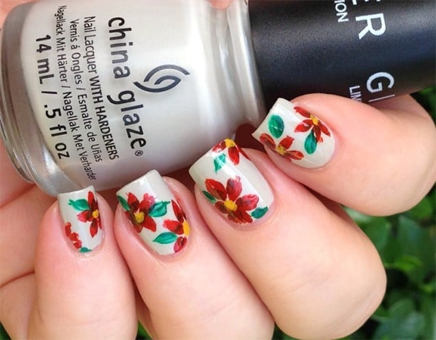 red nail art flowers