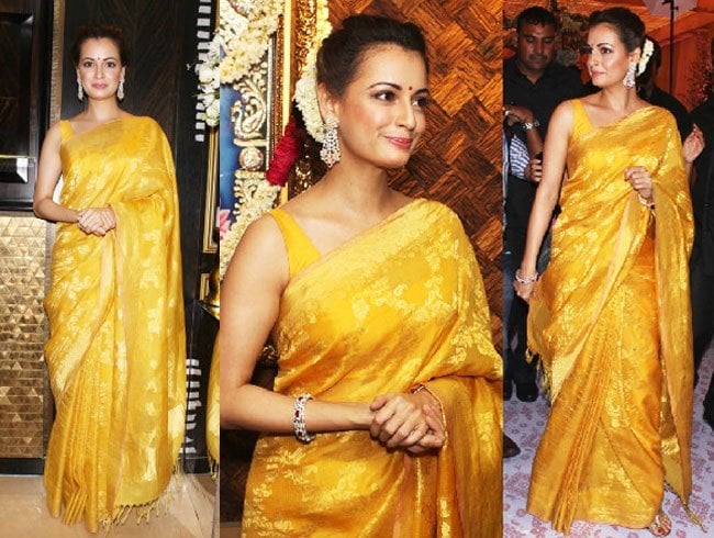 Dia Mirza dazzles in yellow silk saree at Sunar Jewellery Store launch