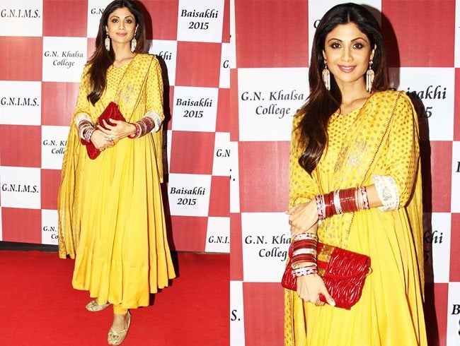 Shilpa Shetty gorgeous in yellow toned anarkali by Anamika Khanna at baisakhi event
