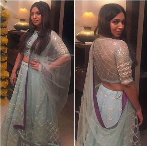 Bhumi Pednekar In Checkered Sheer Back Styled Blouse