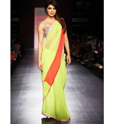 Priyanka Chopra in a bright green saree