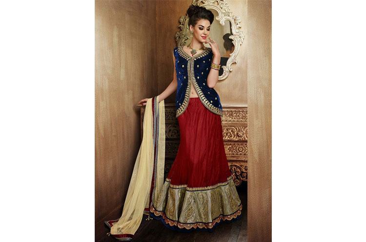 Bedazzling Red Net wedding Lehenga Choli