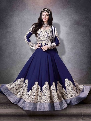 Blue And Golden Anarkali Suit