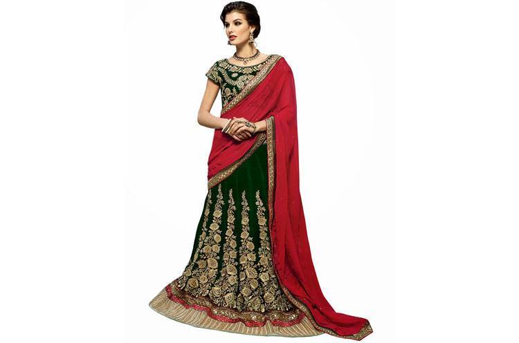 Green Velvet Lehenga Choli