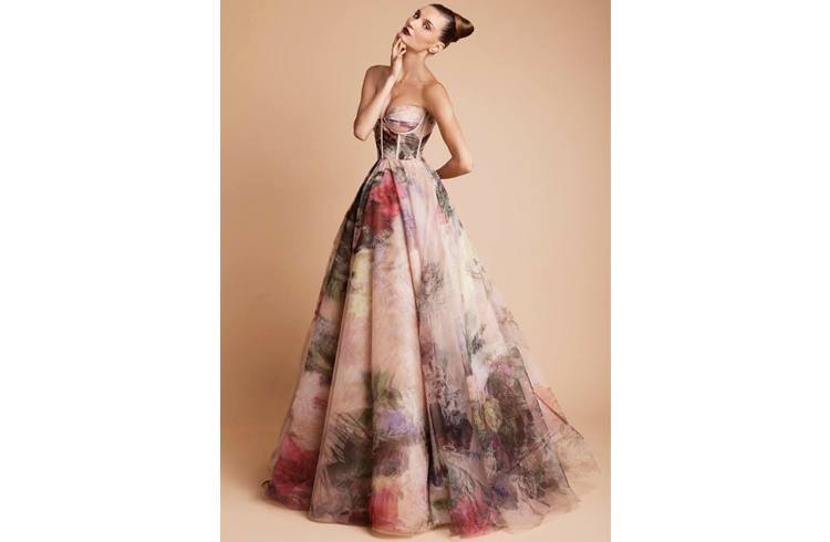 Floral patterns prom dress